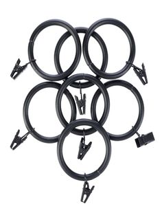 six black metal rings with hooks and clips