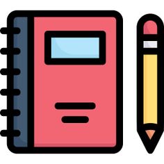 a pink notebook with a pencil next to it