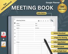 the google planner meeting book is open and ready to be used for meetings, including an email