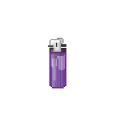 an image of a purple lighter pixelated in the air on a white background with space for text