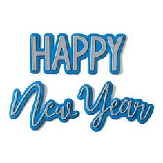 the words happy new year are made out of blue plastic and have been cut into letters