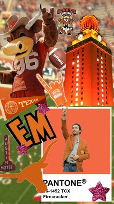 a collage of photos with an image of a man in a texas football uniform