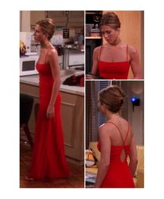 SUPER RARE red spaghetti strap dress as seen on Season 7, episode 18 of “Friends,” “The one with Joey’s award.” This dress is the exact brand, style and color as worn by Rachel Green (Jennifer Aniston) but not the actual dress worn on by the actress. A true collector’s piece and impossible to find. Please note there is a slight spot on the dress, that is not easily visible to the eye. See pictures for blemish. Size on Label: 12 Condition: Great, one spot on the gown that can easily be fixed with Estilo Rachel Green, Party Dress Red, Rachel Green Style, Rachel Green Outfits, Sleeveless Party Dress, Jenifer Aniston, Look Retro, Prom Dress Inspiration, Red Prom