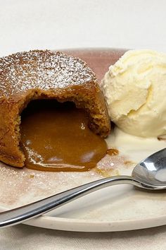 a desert with ice cream on a plate