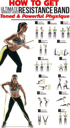 an advertisement for the ultimate resistance band, with pictures of how to use it in various poses