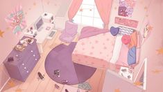 a bedroom with pink walls and stars on the floor