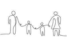 a line drawing of three people holding hands