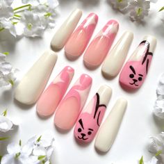 BT21 Cooky Press on Nails BTS Kpop False Nails Etsy UK Bt21 Nail Art, Bts Nails Designs, Bts Nails Ideas, Bt21 Nails, Bts Nail Art, Bts Nails, Army Nails, K Pop Nails, Idol Nails