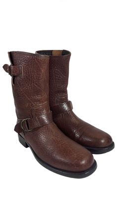 Motorcycle Boots Price: $195 Inspired by men’s work boots, antique soft full grain leather is hand burnished and fitted with solid brass eyelets. Engineer Boots Men, Horse Boots, Work Boots