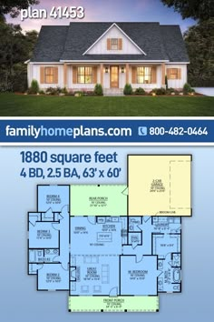 two story house plan with 3 beds and 2 baths in the front, an open floor plan