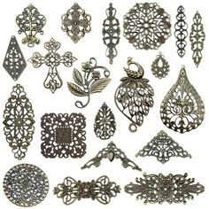 PRICES MAY VARY. Antique Bronze Filigree Connectors: package comes with 120 x Filigree Connectors in 20 different styles (6 pcs for each style); great assortment for DIY Hairpin Necklace Jewelry Making Reliable Quality: made of quality alloy, thin & bendable, and can be adjusted to fit your projects better; lightweight and not easy to break Retro Style: these tibetan style metal filigree charms are designed with exquisite patterns in antique bronze tone, adding mysterious and vintage feel to you Diy Hairpin, Vintage Jewlery, Filigree Pendant, Jewelry Making Charms, Hollow Design, Metal Accessories, Body Chain Jewelry, Crafty Diy, Chain Jewelry