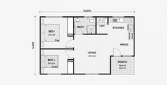 the floor plan for a two bedroom apartment with an attached kitchen and living room area