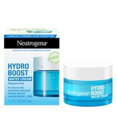 Neutrogena Hydro Boost Water Cream with hyaluronic acid replenishes vital water content within skin's surface for glowing skin. Ideal for dry, sensitive, & acne-prone skin, this face cream from a dermatologist-recommended skin care brand instantly delivers 9x more hydration for quenched, dewy skin (vs. untreated skin). The lightweight face moisturizer is formulated with hyaluronic acid, dermatologist-recommended hydrator that binds to water & hold it within the skin's surface, plus Natural Moist Moisturizer Packaging, Mini Collectables, Water Gel Moisturizer, Gel Face Moisturizer, Sensitive Acne Prone Skin, Hydro Boost, Neutrogena Hydro Boost, Extra Dry Skin, Men's Fragrance