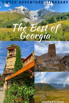 the best of georgia travel guide with pictures of mountains, trees, and other things to see