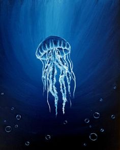 a painting of a jellyfish floating in the ocean