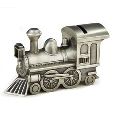 a metal model of a silver train engine