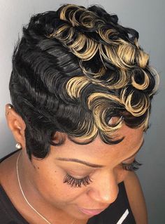 Pixie Wixie, Short Hairstlyes, Wavy Pixie Hairstyles, 27 Piece Hairstyles, Short Wavy Pixie, Wave Curls, Pixie Wigs, Pin Curl, Best Lace Front Wigs