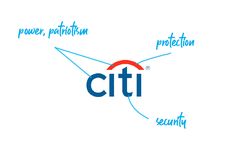 the citi logo is shown with words in blue, red and white on it