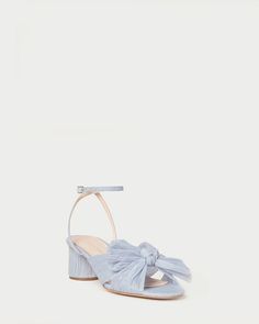 Shop the Dahlia blue bow low heel at Loefflerrandall.com Blue Bow Sandals For Spring, Blue Wedding Shoes, Mid Heel Sandals, Bow Heels, Blue Heels, Loeffler Randall, 2 Inch Heels, Blue Bow, Gingham Print