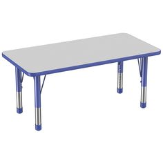 a blue and white rectangular table with metal legs on an isolated white background for use in school or home projects