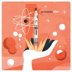 an illustration of a rocket with the words our friend is now on it's side