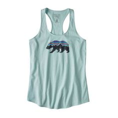 Patagonia Women’s Fitz Roy Bear Organic Tank Top in Atoll Blue Patagonia Jacket, Patagonia Jackets, Organic Cotton Fabric