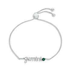 Wear your star sign with this mystical bolo bracelet featuring "Gemini" crafted in swirling sterling silver letters. A lab-created emerald adds sparkling color to the design. The 9.5-inch wheat chain secures with a sliding bolo clasp. Zodiac Gemini, Bolo Bracelet, Lab Created Emerald, Gemini Zodiac, Star Sign, Gold Letters, Star Signs, Sterling Silver Bracelets, Wheat