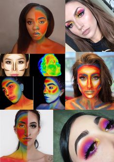 This moodboard has inspirational pictures for my Infrared Beauty Styling Shoot. It shows the idea of the infrared makeup and the positioning of contour. The idea is to create an infrared contour look on the bottom half of the face with matching eyeshadow. Infrared Makeup, Beauty Moodboard, Media Makeup, Invert Colors, Heat Map, Halloween Makeup Inspiration, Red Makeup, Makeup Stuff, Facepaint