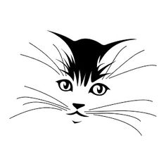 a black and white drawing of a cat's face with long whiskers