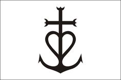 an anchor with a heart and two arrows on the front is shown in black against a white background