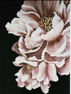 a painting of pink flowers on a black background