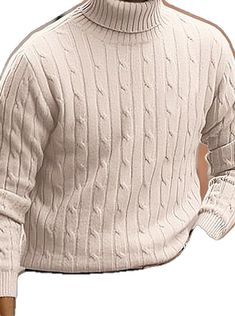 Casual Solid Color Cable Knit Turtleneck, Casual Solid Cable Knit Turtleneck, Casual Cable Knit Turtleneck, Casual Cream Polo Sweater For Winter, Warm Beige Crew Neck Sweater, Casual Cream Knit Turtleneck, Casual Cream Turtleneck, Cream Turtleneck With Crew Neck For Winter, Mens Pullover Sweater