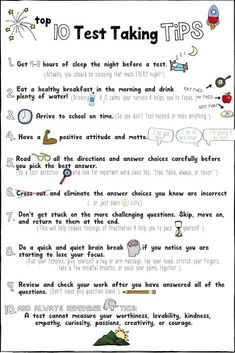 a handout with the words top 10 test taking tips on it, and an image of