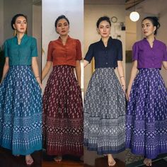 Vintage Lanna TRADITIONAL CLOTHES SET Available In Five Colors - Thailand Vintage Skirt And Blouse Clothe Set For Women 2 piece set Shirt and skirt Cotton fabric fermented with mud, printed pattern, no lining, no glue. Slim-fit collar shirt, front buttons, shirt length 16-17 inches. High waist skirt Tweed pleated style, not smocked, has a back zipper, length 37 inches. Package contents; 1 crop 1 skirt Material : Cotton Fabric Size Top : 34/ Chest 34 inches / Length 16 inches 36/ Chest 36 inches Skirt And Top Traditional, Traditional Skirts, Sari Design, Vintage Crop Tops, Traditional Clothes, Skirt And Blouse, Vintage Rock, Clothes Set, Cotton Skirt