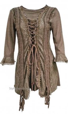 Renaissances Ladies Lace Up Top PLUS SIZE In Brown Plus Size Farycore Shirt, Gothic Tops With Lace Trim For Fall, Gothic Cotton Tops For Spring, Fitted Bohemian Ruffle Top, Fitted Bohemian Ruffled Tops, Gothic Tops With Lace Trim And Stretch, Gothic Stretch Tops With Lace Trim, Gothic Stretch Tops For Spring, Cotton Gothic Tops For Fall