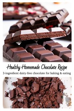 three different types of chocolates with the words healthy homemade chocolate recipe written below them