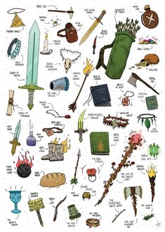 an illustrated poster with many different items on it