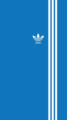 the adidas logo is shown on a blue background with white stripes in front of it