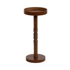 a small wooden table with a round base