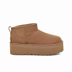 UGG Classic Ultra Mini Platform "Chestnut" Women\'s Boot in BROWN Platform Uggs, Wishlist Ideas, Womens Suede Boots, Ugg Classic Ultra Mini, Cozy Boots, Jerome Dreyfuss, Ugg Classic, Birthday Wishlist, Classic Boots