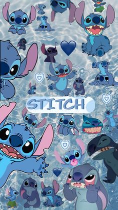 the stitch characters are all grouped together in this cartoon character wallpapers, which includes various