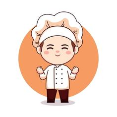 a person with a chef's hat standing in front of an orange circle