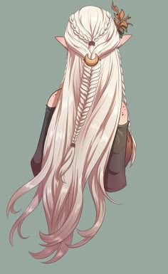 an anime character with long white hair and braids