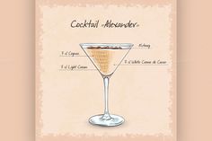 Alexander by Netkoff on Creative Market Brandy Alexander Cocktail, Cocktails Drawing, Brandy Alexander, Low Alcohol Drinks, Recipe Drawing, Classic Cocktails, Chocolate Flavors