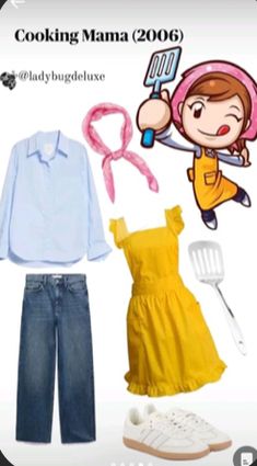 an image of some clothes and accessories on a white background with the words cooking mama 2006