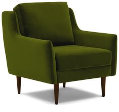 a green chair sitting on top of a white floor