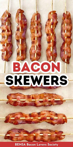 Eight bacon skewers on a baking sheet. Appetizer On Skewers, Unique Bacon Recipes, Bacon On A Stick, Bacon Skewers, Greek Chicken Kebabs, Bacon Recipes Appetizers, Brunch Appetizers, Make Bacon, Breakfast Casserole Bacon