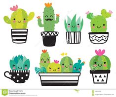 cute cactus clipart set with potted cacti and succulents