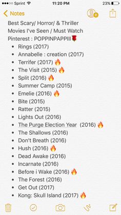 an iphone screen with the text'best scary / horror / & thriller movies i've seen must watch