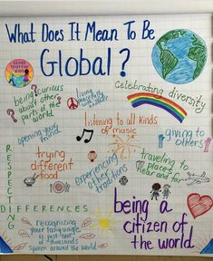 a bulletin board with writing on it that says what does it mean to be global?